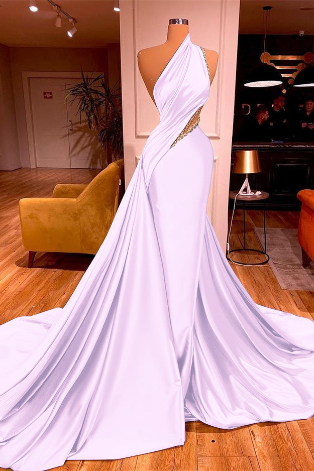 Chic One Shoulder Mermaid Long Prom Dress with Beading Ruffles