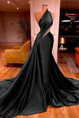 Chic One Shoulder Mermaid Long Prom Dress with Beading Ruffles