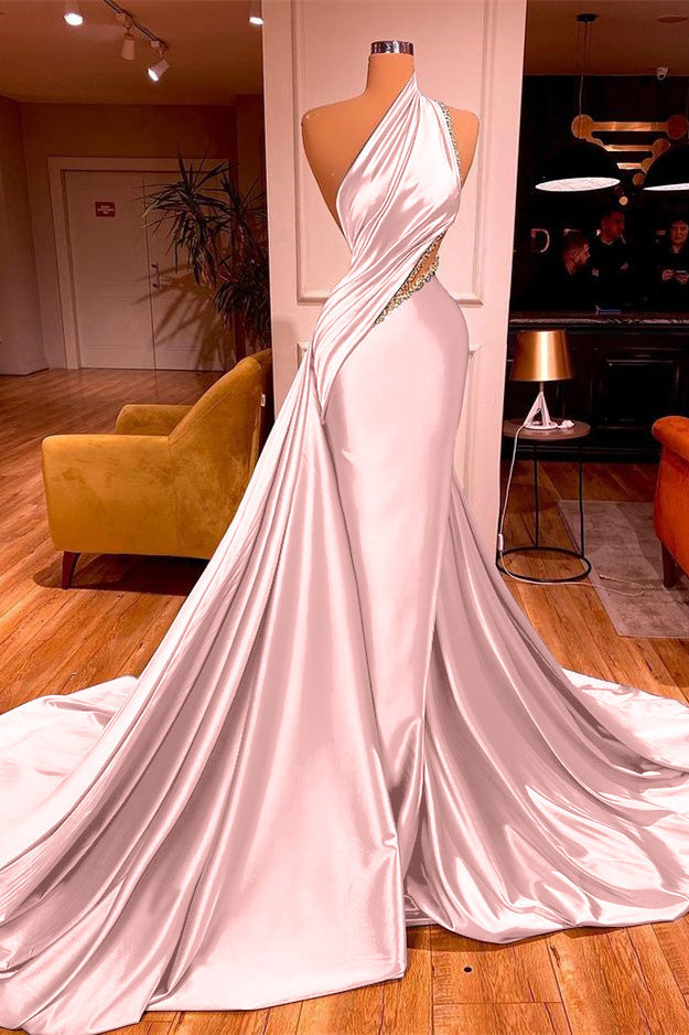 Chic One Shoulder Mermaid Long Prom Dress with Beading Ruffles