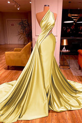 Chic One Shoulder Mermaid Long Prom Dress with Beading Ruffles