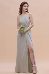 Chic Spaghetti Straps Chiffon Lace A-Line Bridesmaid Dress On Sale-Babyonlines