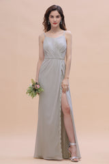 Chic Spaghetti Straps Chiffon Lace A-Line Bridesmaid Dress On Sale-Babyonlines