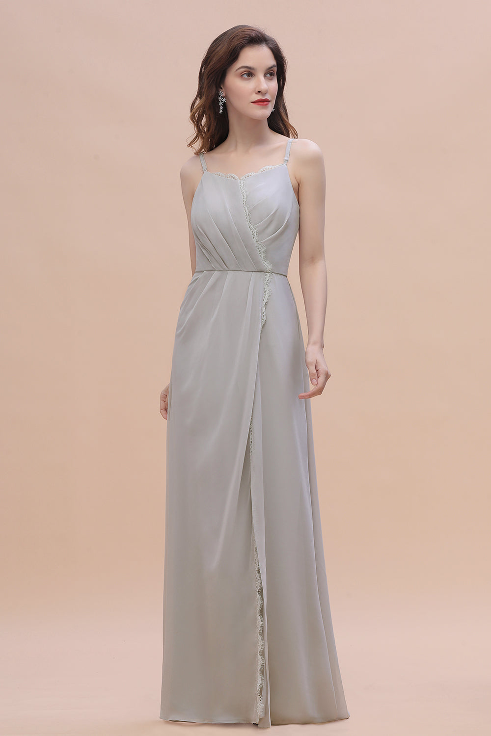 Chic Spaghetti Straps Chiffon Lace A-Line Bridesmaid Dress On Sale-Babyonlines