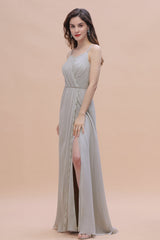 Chic Spaghetti Straps Chiffon Lace A-Line Bridesmaid Dress On Sale-Babyonlines