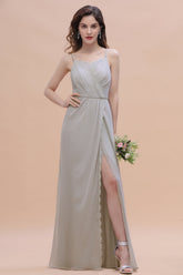 Chic Spaghetti Straps Chiffon Lace A-Line Bridesmaid Dress On Sale-Babyonlines