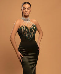 Chic Halter Mermaid Satin Long Prom Dress with Beading