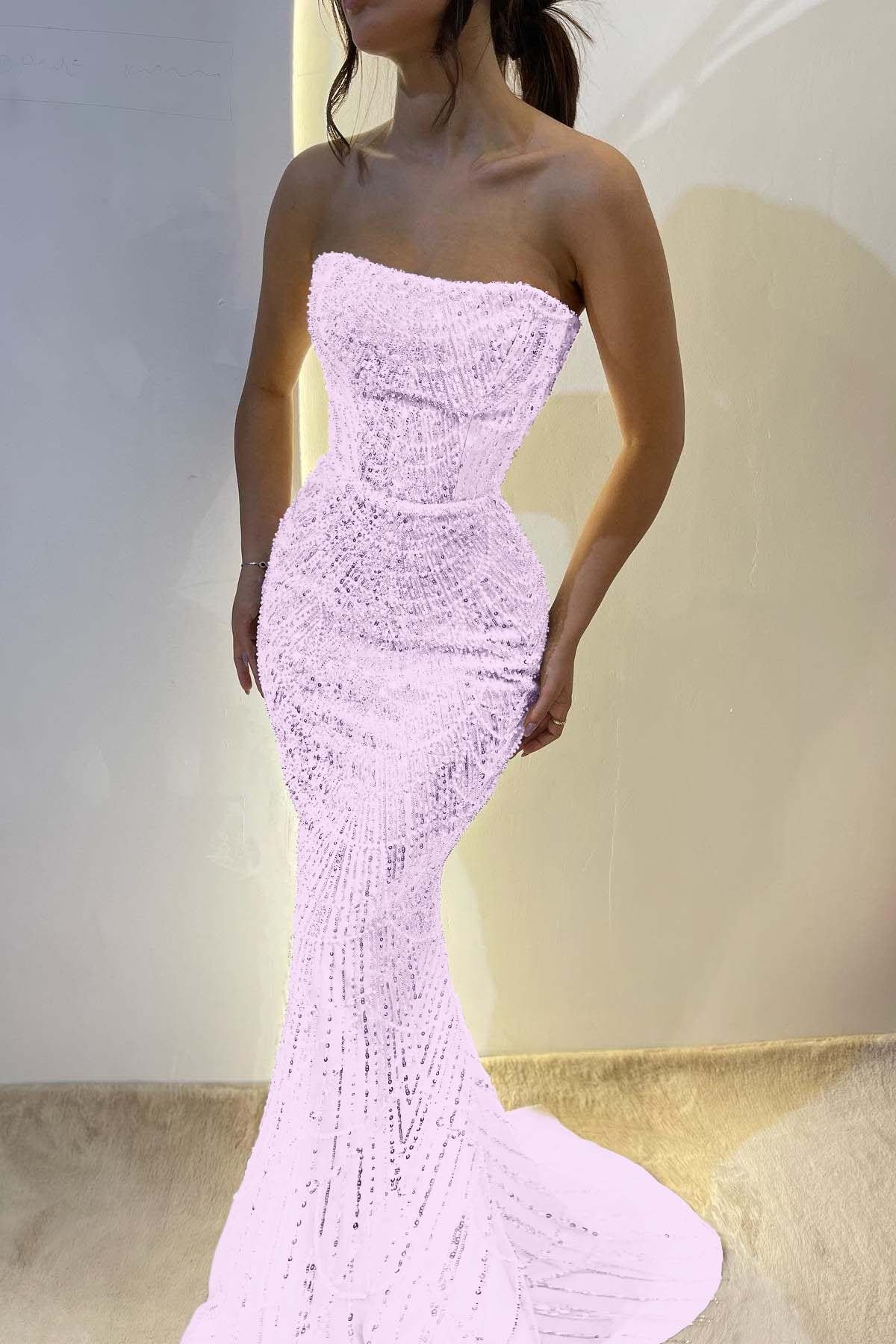 Chic Strapless Mermaid Long Prom Dress with Sequins