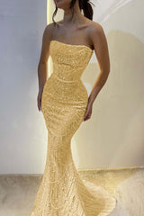 Chic Strapless Mermaid Long Prom Dress with Sequins