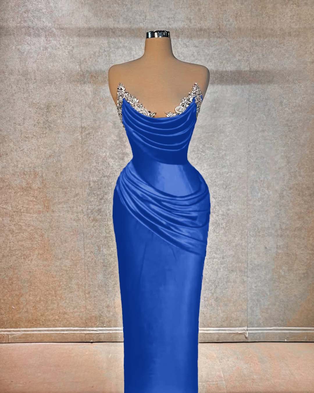 Chic Strapless Long Pleated Prom Dress with Beading