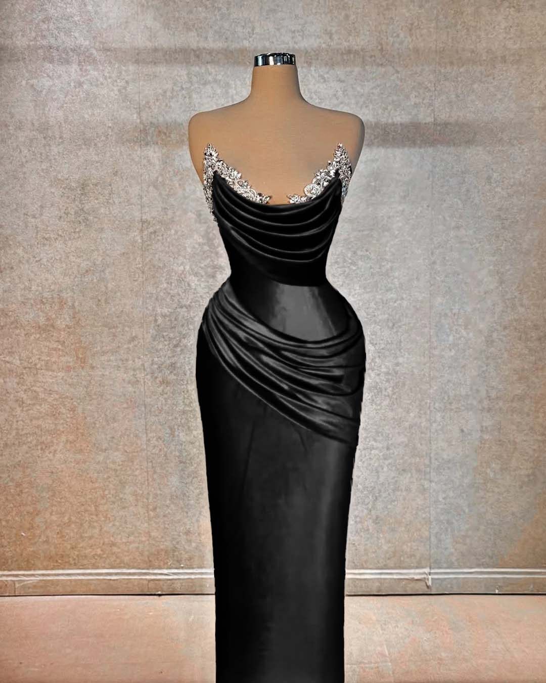 Chic Strapless Long Pleated Prom Dress with Beading
