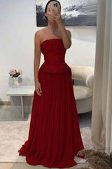 Chic Strapless Long Prom Dress with Beading Pleated