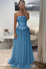 Chic Strapless Long Prom Dress with Beading Pleated