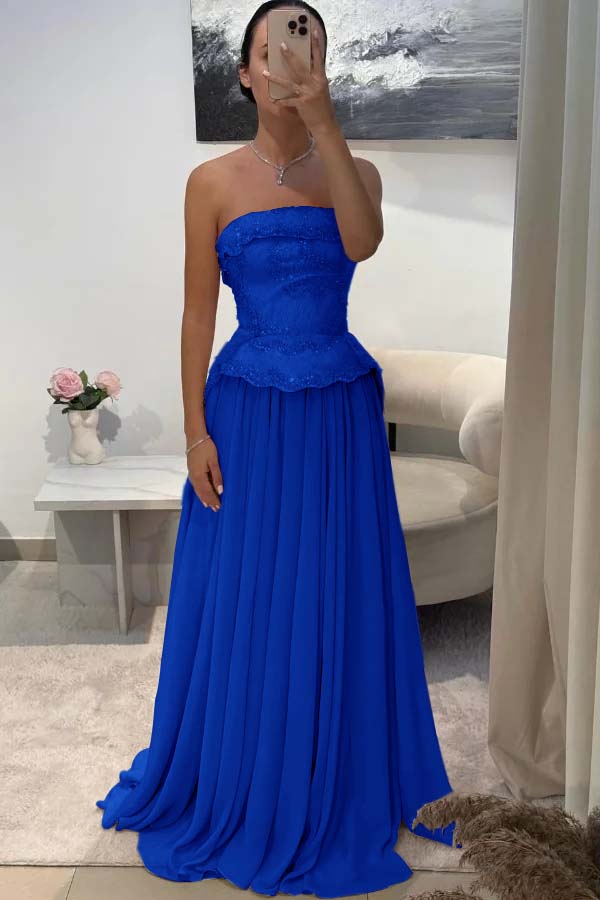 Chic Strapless Long Prom Dress with Beading Pleated