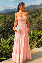 Chic Strapless Long Prom Dress with Pleated Ruffles