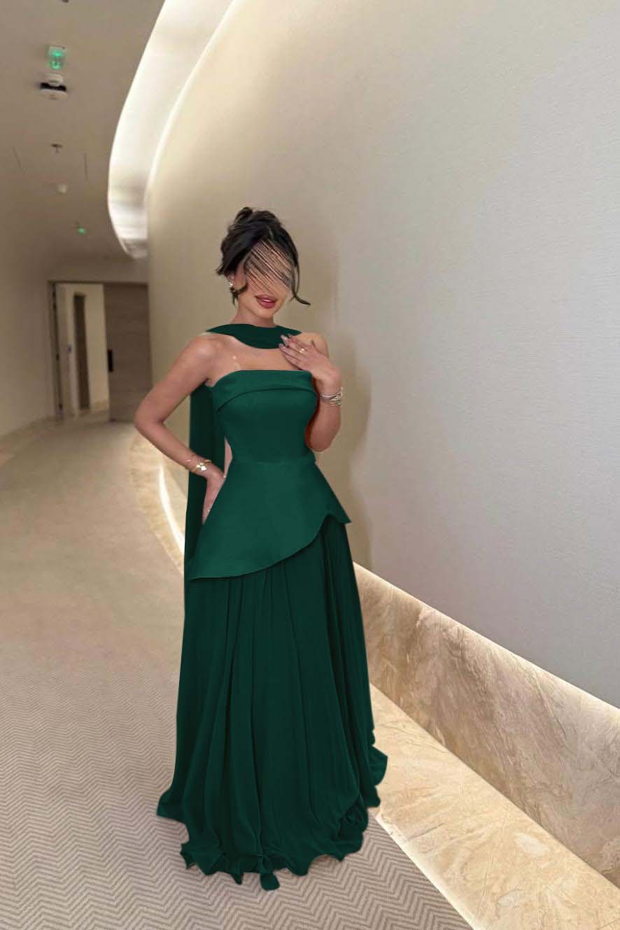 Chic Strapless Long Prom Dress with Ruffles Pleated