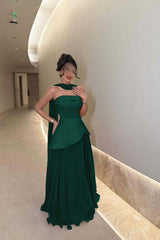 Chic Strapless Long Prom Dress with Ruffles Pleated
