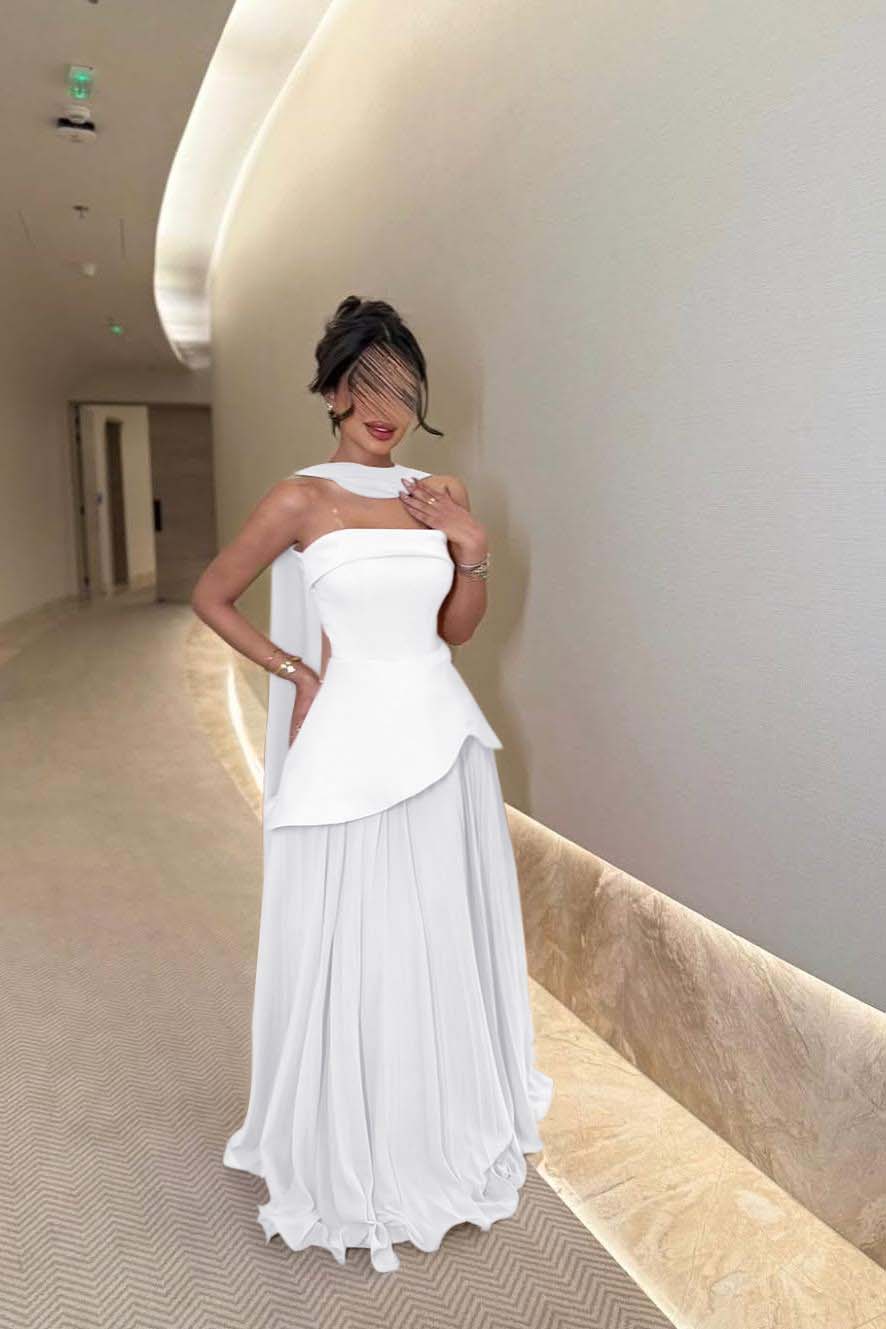 Chic Strapless Long Prom Dress with Ruffles Pleated