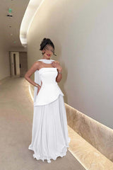 Chic Strapless Long Prom Dress with Ruffles Pleated