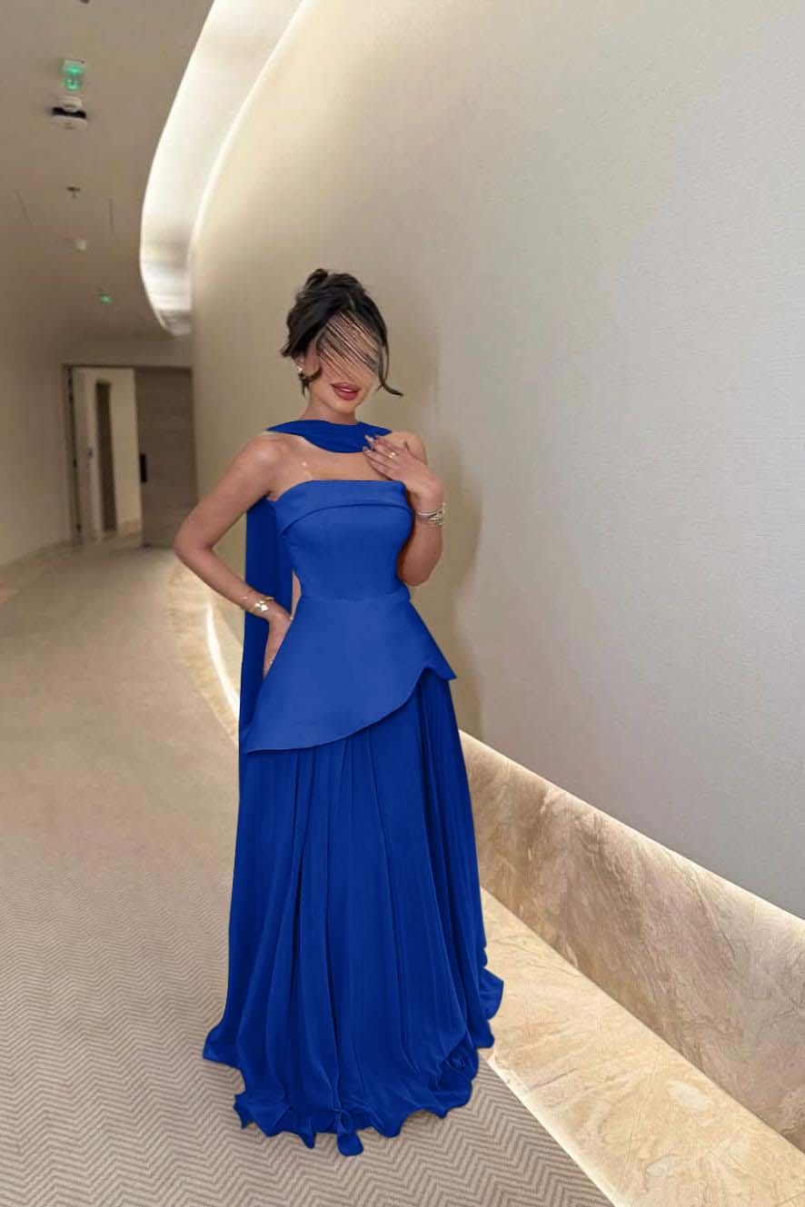 Chic Strapless Long Prom Dress with Ruffles Pleated