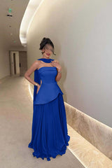 Chic Strapless Long Prom Dress with Ruffles Pleated
