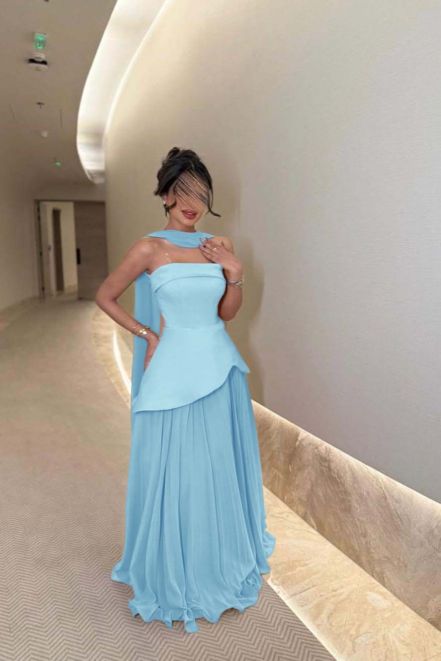 Chic Strapless Long Prom Dress with Ruffles Pleated