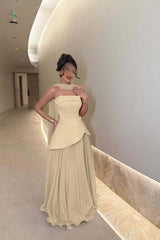 Chic Strapless Long Prom Dress with Ruffles Pleated