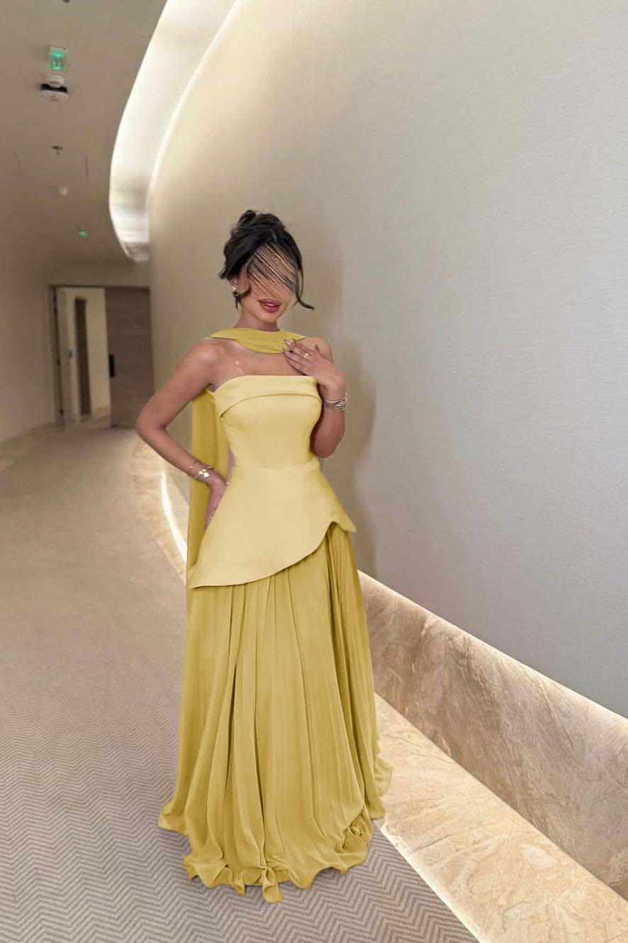 Chic Strapless Long Prom Dress with Ruffles Pleated