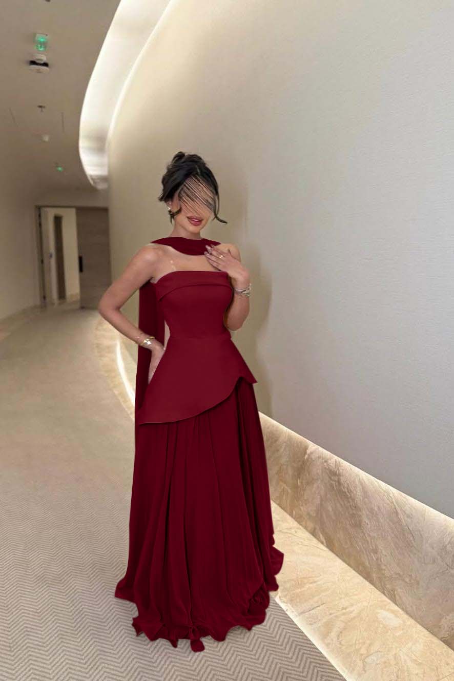 Chic Strapless Long Prom Dress with Ruffles Pleated