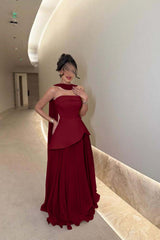 Chic Strapless Long Prom Dress with Ruffles Pleated