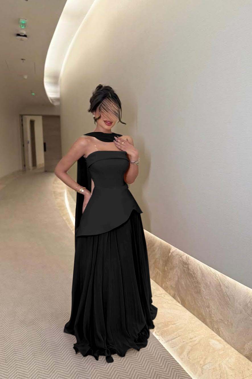 Chic Strapless Long Prom Dress with Ruffles Pleated