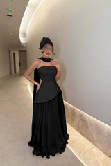 Chic Strapless Long Prom Dress with Ruffles Pleated