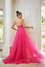 Chic Strapless Tulle Long Prom Dress with Sequins and Split