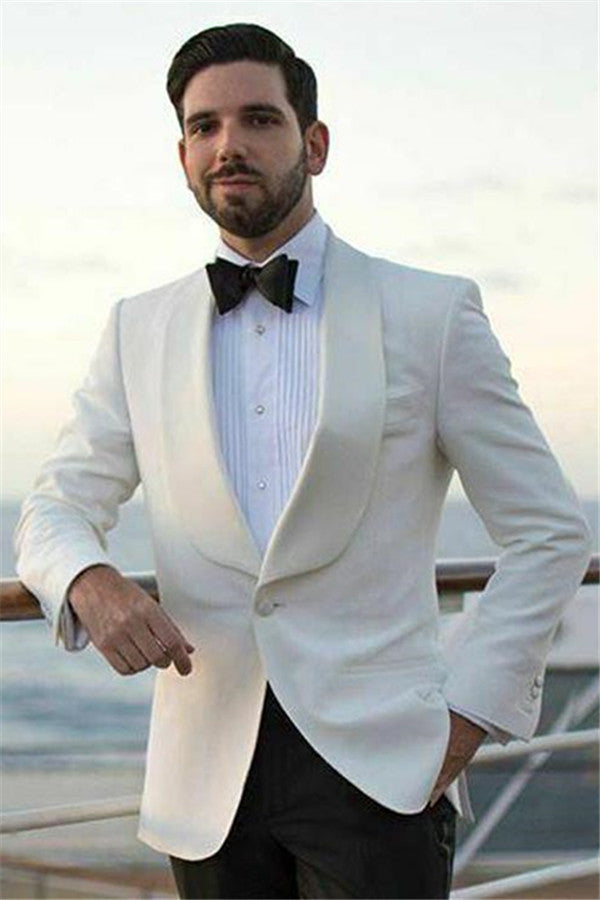 Chic White Shawl Lapel Men¡¯s Wedding Suit with One Button
