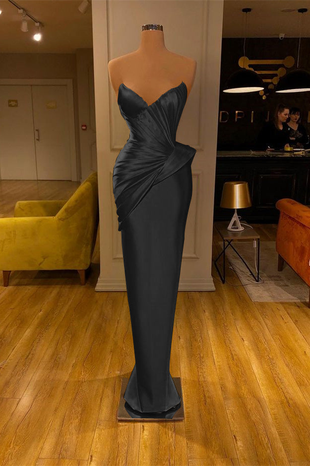 Chic Strapless Deep V-Neck Mermaid Long Prom Dress with Pleated Details