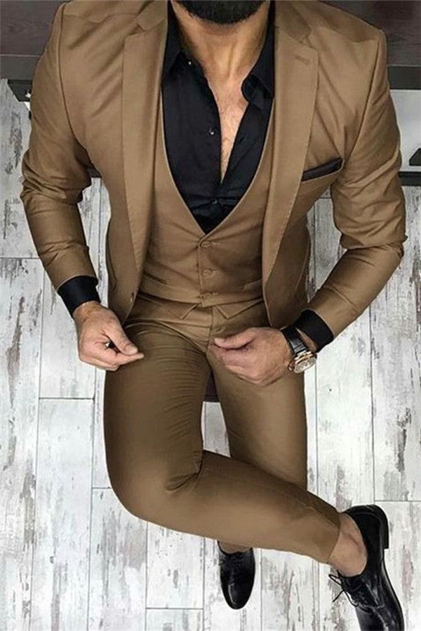 Chocolate Brown Classic Business Three-Piece Prom Suit for Men