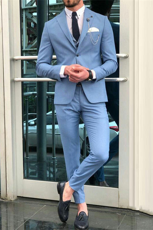 Classic Blue Bespoke Tuxedo Suit with Peaked Lapel for Wedding