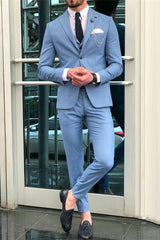 Classic Blue Bespoke Tuxedo Suit with Peaked Lapel for Wedding
