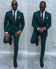 Classic Dark Green Peaked Lapel Formal Dinner Suit for Men