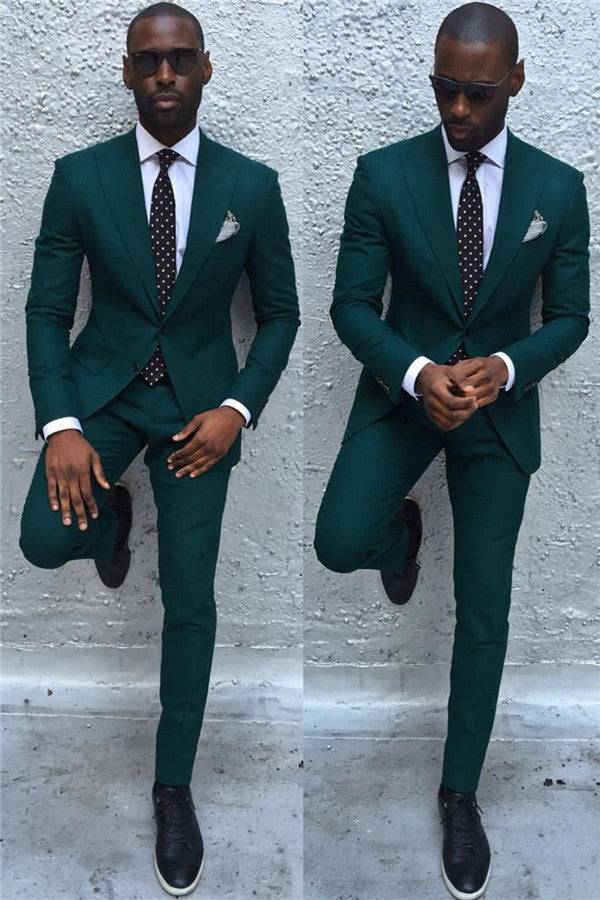 Classic Dark Green Peaked Lapel Formal Dinner Suit for Men