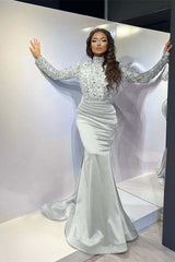 Classic Red Long Sleeve Mermaid Long Prom Dress with Pleated