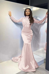 Classic Red Long Sleeve Mermaid Long Prom Dress with Pleated