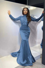 Classic Red Long Sleeve Mermaid Long Prom Dress with Pleated