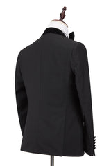 Classic Stitching Velvet Shawl Lapel Black One-Button Formal Wedding Tailcoats