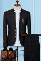 Classic Two-Piece Wedding Suit for Groom and Groomsmen with Black Plaid