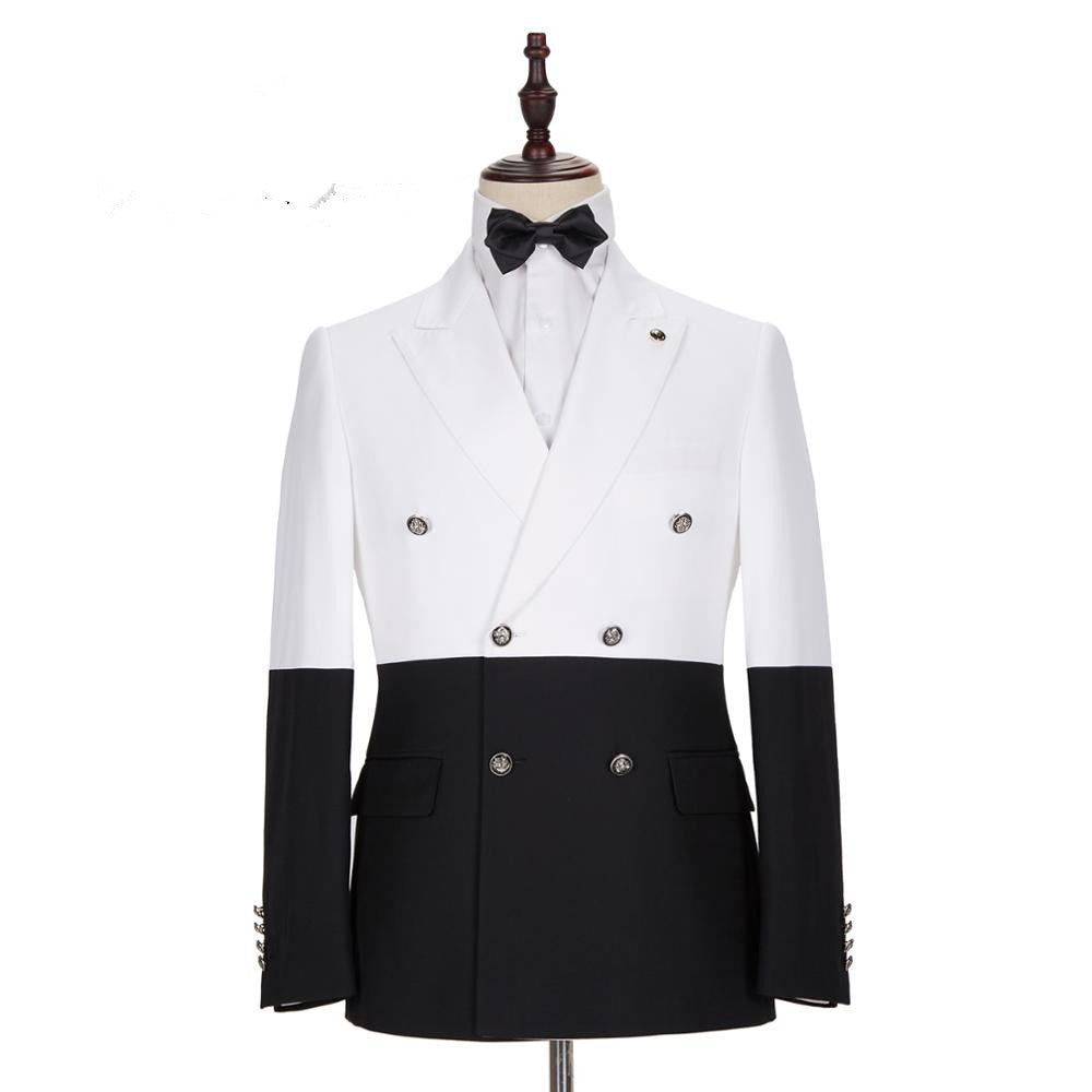 Classic White and Black Double-Breasted Wedding Blazer for Groom