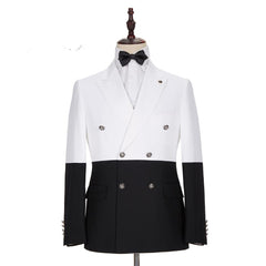 Classic White and Black Double-Breasted Wedding Blazer for Groom
