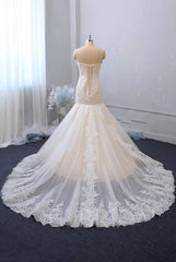 Classy Sweetheart Backless Tulle Long Mermaid Wedding Dress with Lace Appliques