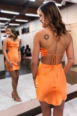 Cowl Neck Lace-Up Orange Mini Homecoming Dress