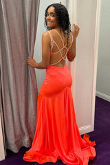 Criss Cross Straps Coral Long Prom Dress