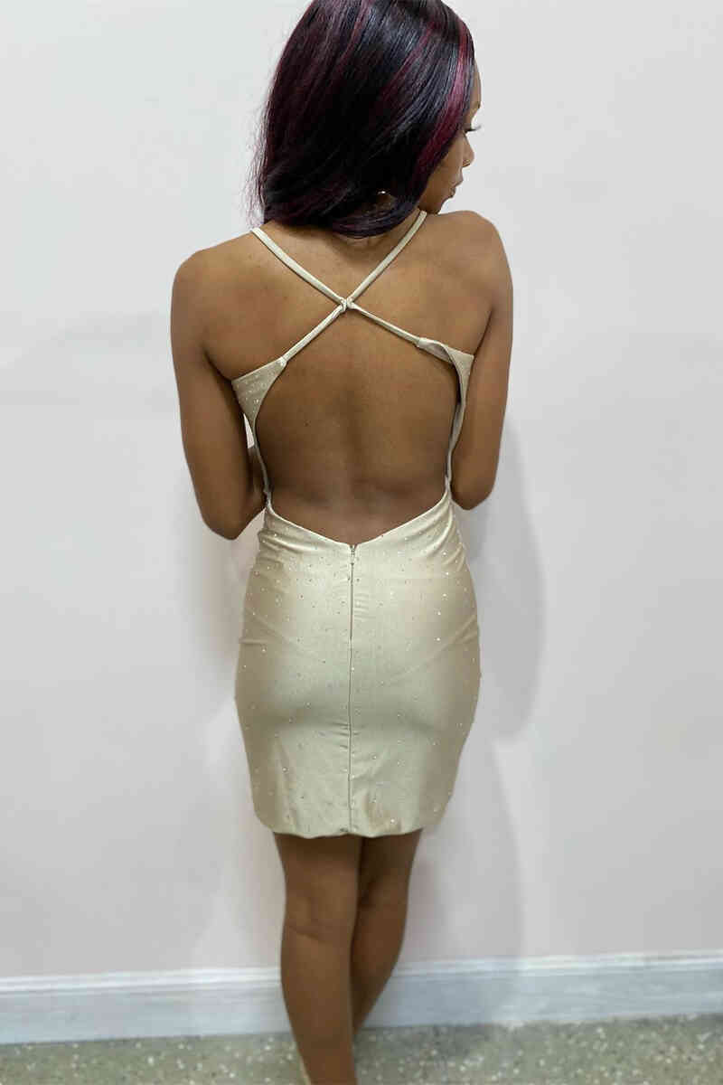 Criss Cross Straps Tight Homecoming Dress with Crystal